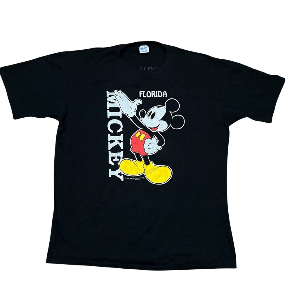 Vintage Mickey Mouse Velva Sheen Florida “Reverse” Graphic Back XL Black T-Shirt